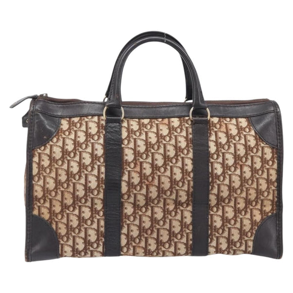 Christian Dior Trotter Canvas Hand Bag Brown Gold Auth 210794