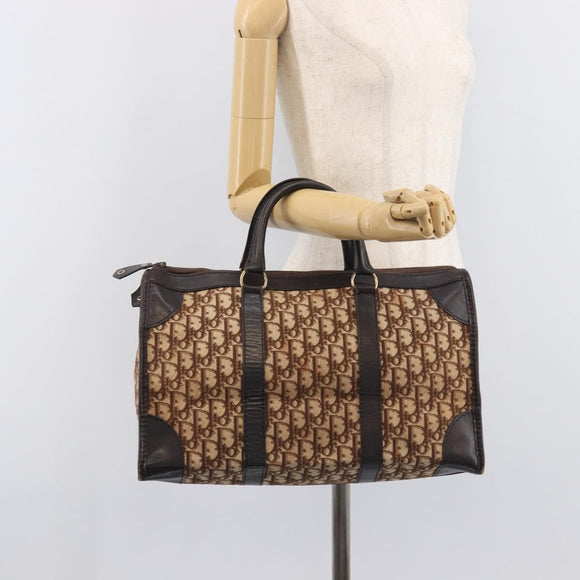Christian Dior Trotter Canvas Hand Bag Brown Gold Auth 210794