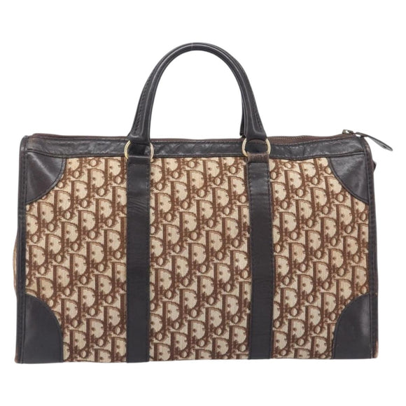 Christian Dior Trotter Canvas Hand Bag Brown Gold Auth 210794