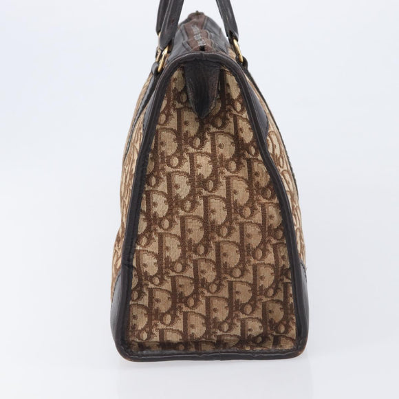 Christian Dior Trotter Canvas Hand Bag Brown Gold Auth 210794