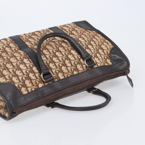 Christian Dior Trotter Canvas Hand Bag Brown Gold Auth 210794