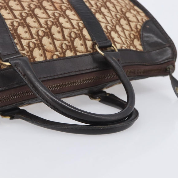 Christian Dior Trotter Canvas Hand Bag Brown Gold Auth 210794