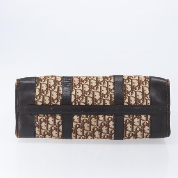 Christian Dior Trotter Canvas Hand Bag Brown Gold Auth 210794