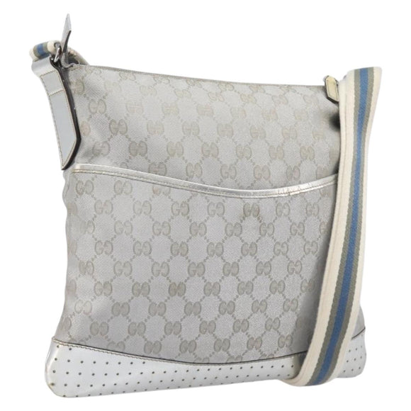 GUCCI GG Canvas Shoulder Bag Silver 145857 Auth 210814