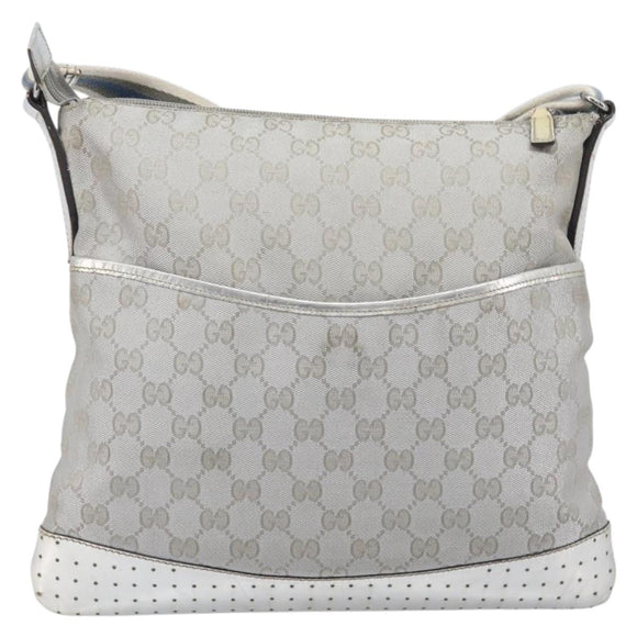 GUCCI GG Canvas Shoulder Bag Silver 145857 Auth 210814