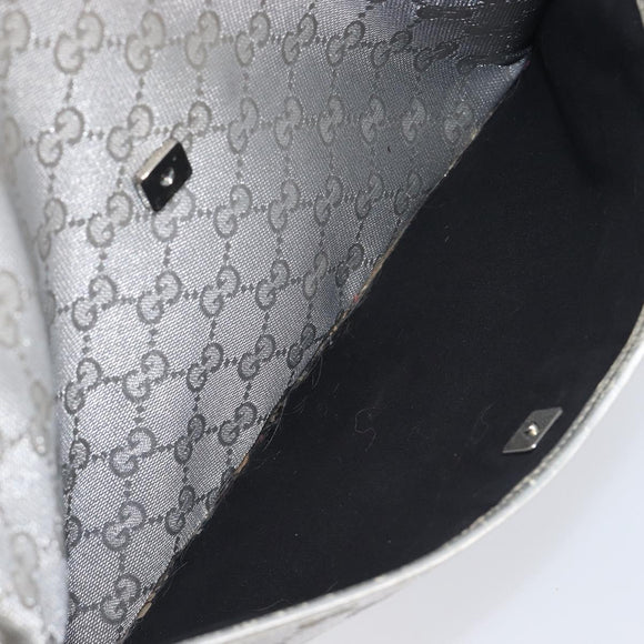 GUCCI GG Canvas Shoulder Bag Silver 145857 Auth 210814