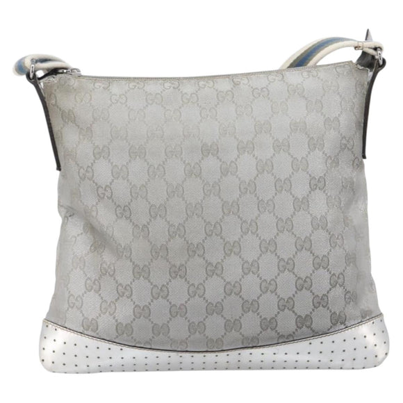 GUCCI GG Canvas Shoulder Bag Silver 145857 Auth 210814