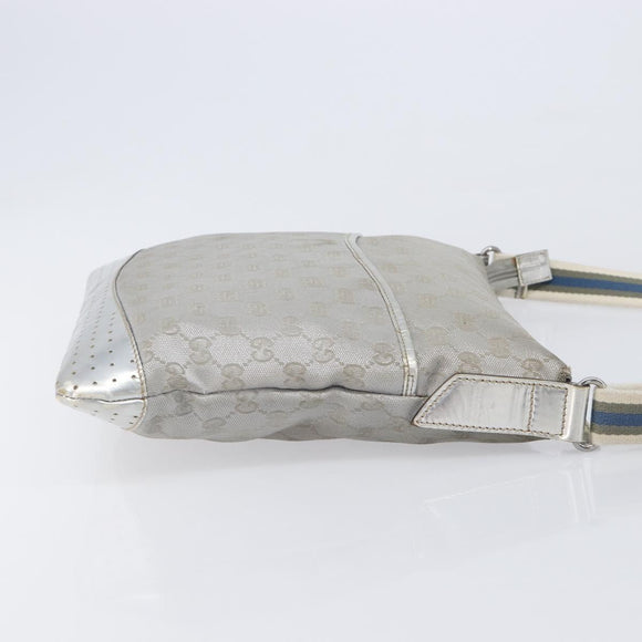 GUCCI GG Canvas Shoulder Bag Silver 145857 Auth 210814