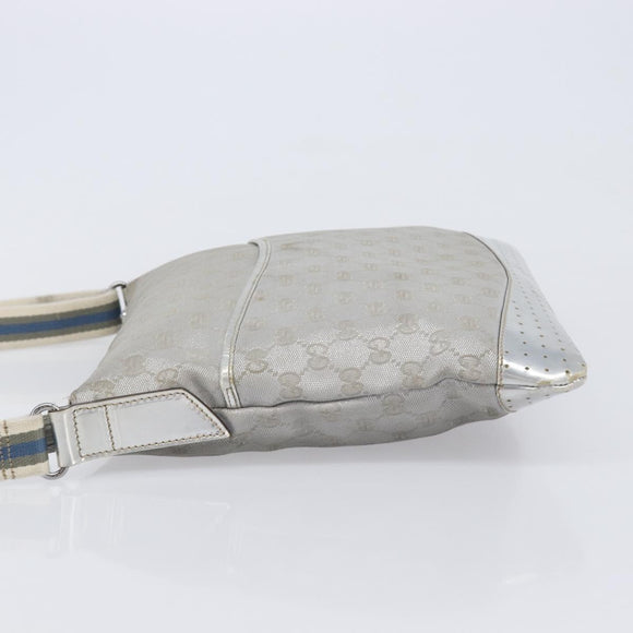 GUCCI GG Canvas Shoulder Bag Silver 145857 Auth 210814