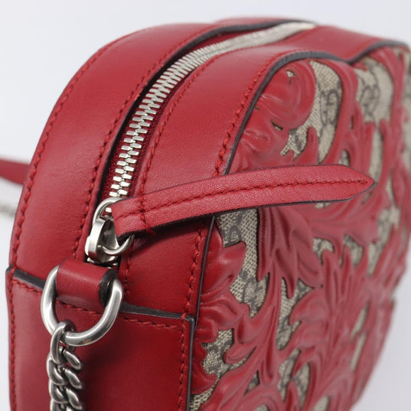 GUCCI GG Supreme Chain Shoulder Bag PVC Beige Silver 409535 Auth 210815V