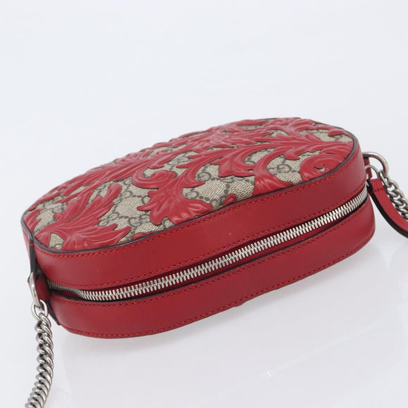 GUCCI GG Supreme Chain Shoulder Bag PVC Beige Silver 409535 Auth 210815V
