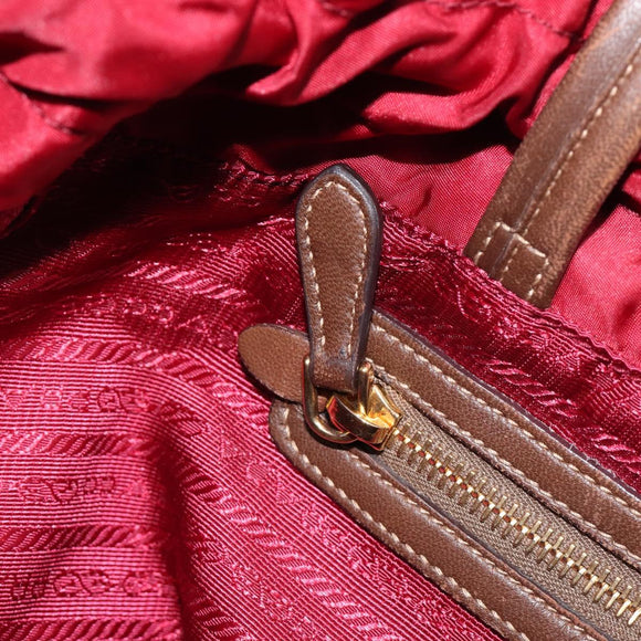 PRADA Tote Bag Nylon Red Gold Auth 210817A