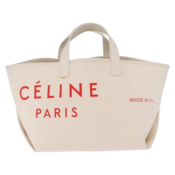 CELINE Hand Bag Canvas Ivory Silver Auth 210821A