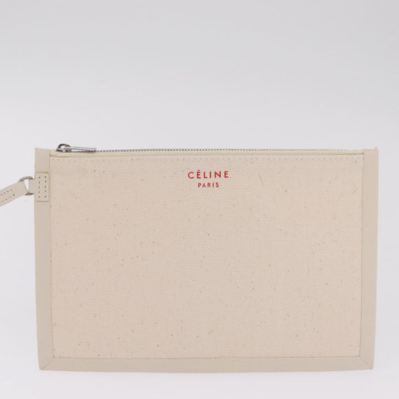 CELINE Hand Bag Canvas Ivory Silver Auth 210821A