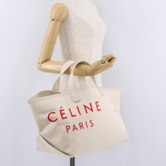 CELINE Hand Bag Canvas Ivory Silver Auth 210821A