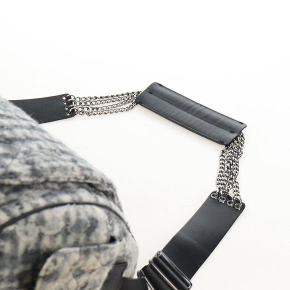 CHANEL Matelasse Camellia Chain Shoulder Bag tweed Gray Silver CC Auth 210823A
