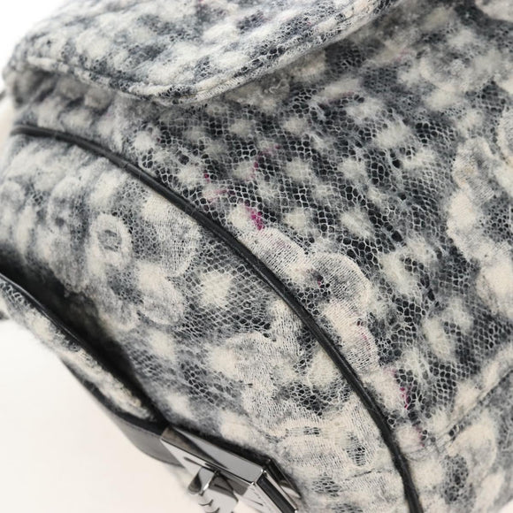 CHANEL Matelasse Camellia Chain Shoulder Bag tweed Gray Silver CC Auth 210823A