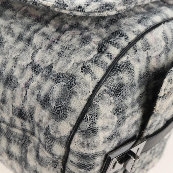 CHANEL Matelasse Camellia Chain Shoulder Bag tweed Gray Silver CC Auth 210823A