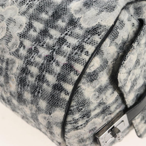 CHANEL Matelasse Camellia Chain Shoulder Bag tweed Gray Silver CC Auth 210823A