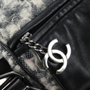CHANEL Matelasse Camellia Chain Shoulder Bag tweed Gray Silver CC Auth 210823A-24