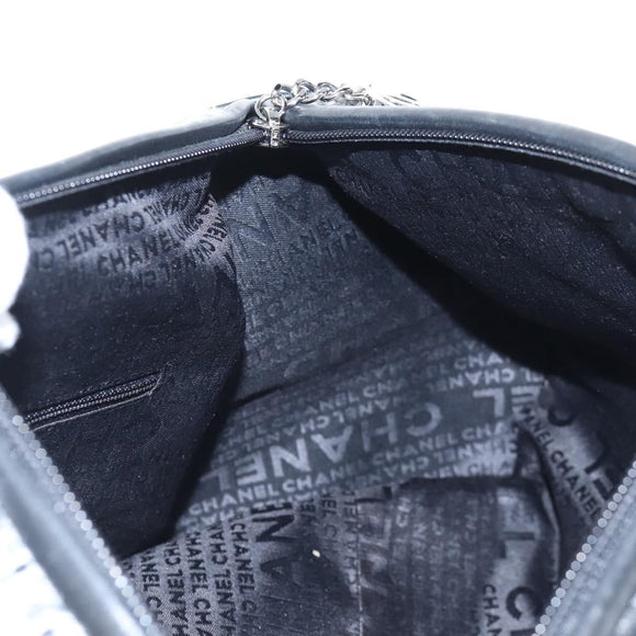 CHANEL Matelasse Camellia Chain Shoulder Bag tweed Gray Silver CC Auth 210823A