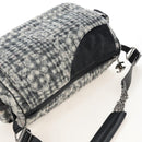 CHANEL Matelasse Camellia Chain Shoulder Bag tweed Gray Silver CC Auth 210823A-7