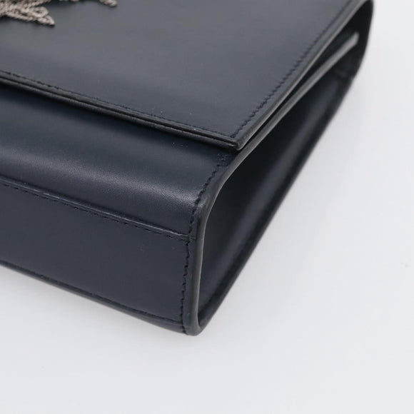 Saint Laurent Kate Chain Shoulder Bag Leather Navy Silver Auth 210824V