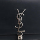 Saint Laurent Kate Chain Shoulder Bag Leather Navy Silver Auth 210824V-15
