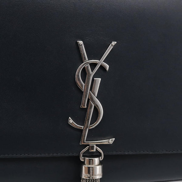 Saint Laurent Kate Chain Shoulder Bag Leather Navy Silver Auth 210824V