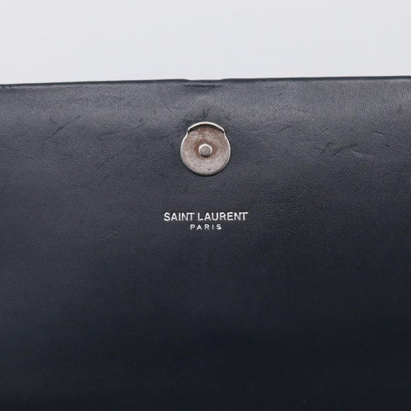 Saint Laurent Kate Chain Shoulder Bag Leather Navy Silver Auth 210824V