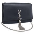 Saint Laurent Kate Chain Shoulder Bag Leather Navy Silver Auth 210824V-1