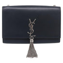 Saint Laurent Kate Chain Shoulder Bag Leather Navy Silver Auth 210824V-2