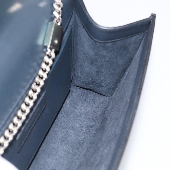 Saint Laurent Kate Chain Shoulder Bag Leather Navy Silver Auth 210824V