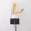 Saint Laurent Kate Chain Shoulder Bag Leather Navy Silver Auth 210824V-24