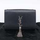 Saint Laurent Kate Chain Shoulder Bag Leather Navy Silver Auth 210824V-25