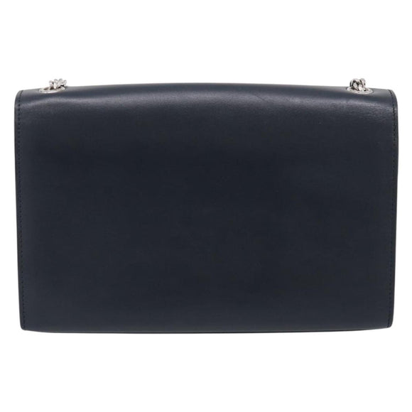 Saint Laurent Kate Chain Shoulder Bag Leather Navy Silver Auth 210824V