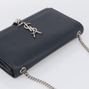 Saint Laurent Kate Chain Shoulder Bag Leather Navy Silver Auth 210824V-6