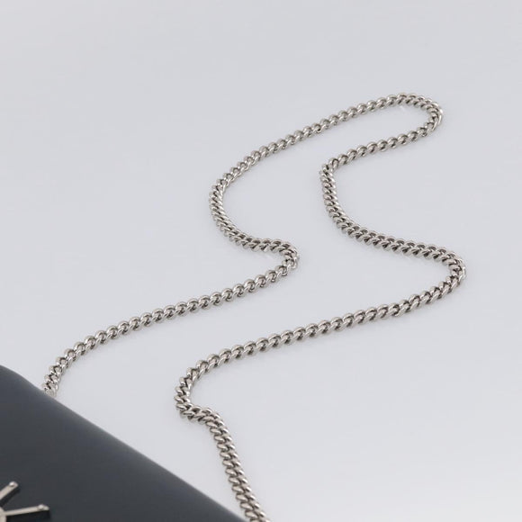 Saint Laurent Kate Chain Shoulder Bag Leather Navy Silver Auth 210824V