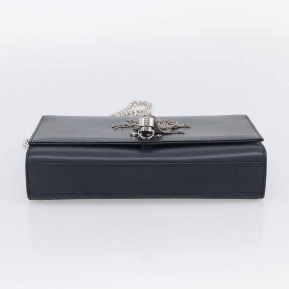 Saint Laurent Kate Chain Shoulder Bag Leather Navy Silver Auth 210824V