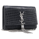 Saint Laurent Kate Chain Shoulder Bag Leather Black Silver Auth 210832V-1