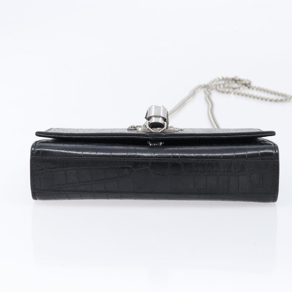 Saint Laurent Kate Chain Shoulder Bag Leather Black Silver Auth 210832V