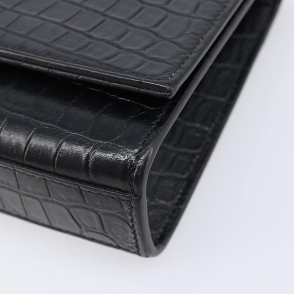 Saint Laurent Kate Chain Shoulder Bag Leather Black Silver Auth 210832V