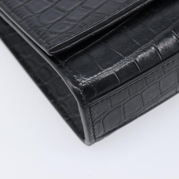 Saint Laurent Kate Chain Shoulder Bag Leather Black Silver Auth 210832V