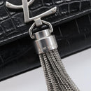 Saint Laurent Kate Chain Shoulder Bag Leather Black Silver Auth 210832V-16