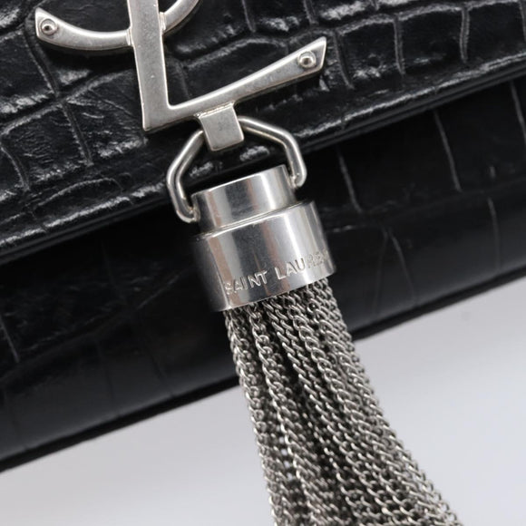 Saint Laurent Kate Chain Shoulder Bag Leather Black Silver Auth 210832V
