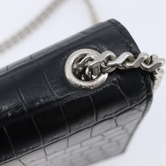 Saint Laurent Kate Chain Shoulder Bag Leather Black Silver Auth 210832V
