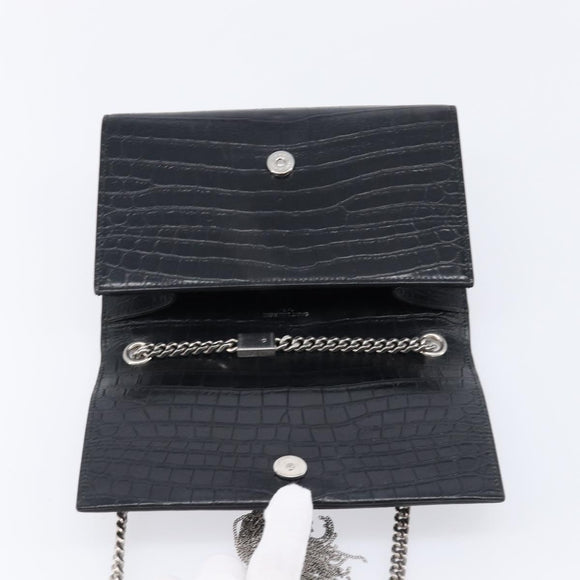 Saint Laurent Kate Chain Shoulder Bag Leather Black Silver Auth 210832V