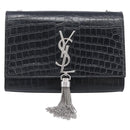 Saint Laurent Kate Chain Shoulder Bag Leather Black Silver Auth 210832V-2