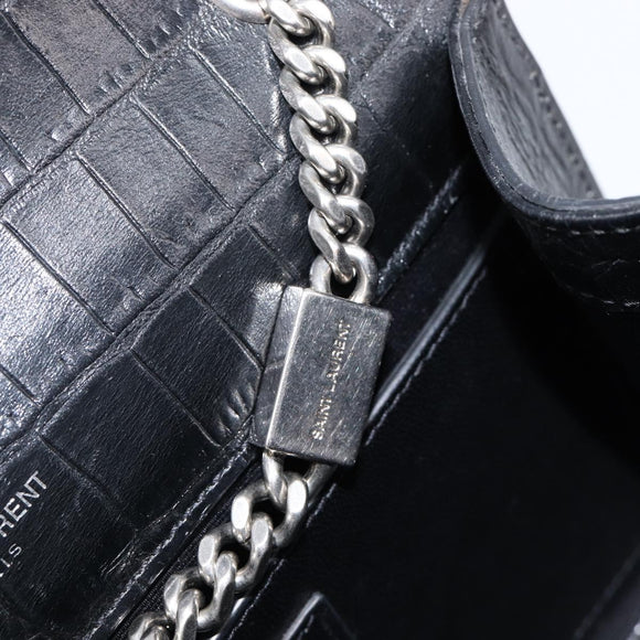 Saint Laurent Kate Chain Shoulder Bag Leather Black Silver Auth 210832V