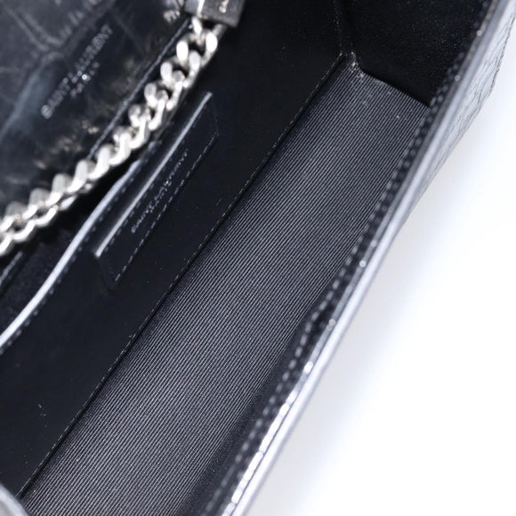 Saint Laurent Kate Chain Shoulder Bag Leather Black Silver Auth 210832V